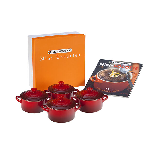 Mini Cocottes Set with CookbookCerise, view 1